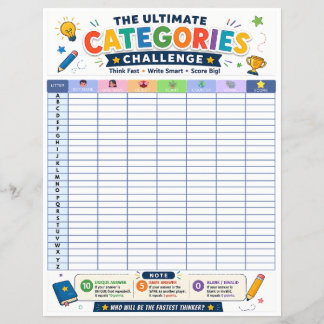 Ultimate Categories Challenge Printable Game Flyer