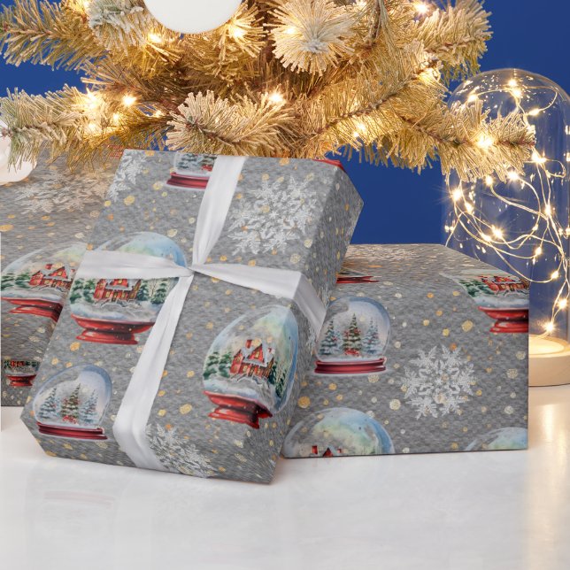 Ultimate Christmas Snow Globes Steel Grey Wrapping Paper (Holidays)