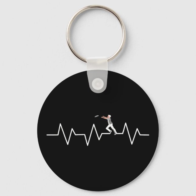 Ultimate Frisbee Heartbeat Funny Disc Golf Player  Keychain (Front)