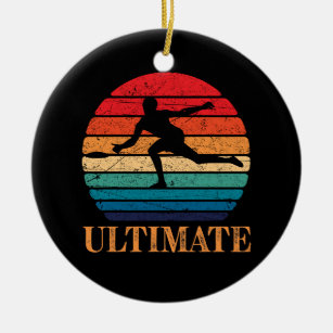 Ultimate Frisbee Retro Player Flying Disc Throwing Ceramic Ornament