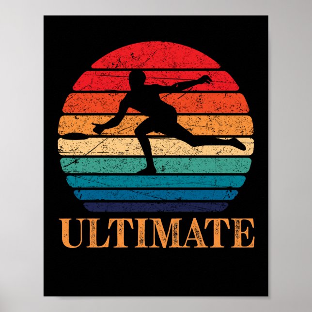 Ultimate Frisbee Retro Player Flying Disc Throwing Poster (Front)