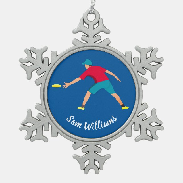 Ultimate Frisbee Snowflake Pewter Christmas Ornament (Front)
