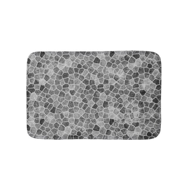 Ultimate Grey Cobbled Patchwork Terrazo Pattern Bath Mat (Front)