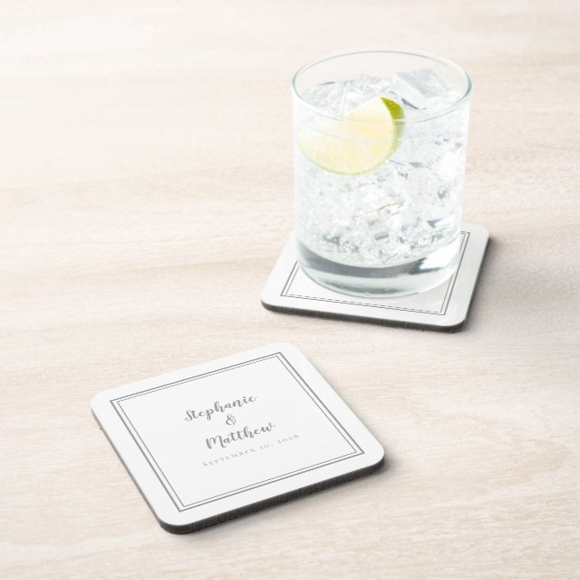 Ultimate Grey Newlywed Wedding Modern Minimalist Coaster (Right Side)