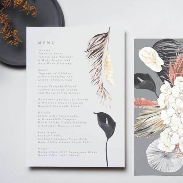 Ultimate Grey Pampas Grass Tropical Jungle Wedding Menu (Creator Uploaded)