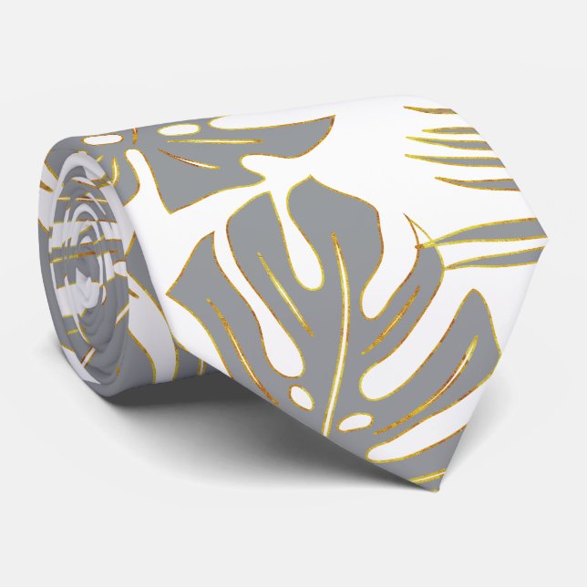 Ultimate grey tropical monstera and palm leaves tie (Rolled)