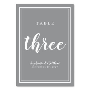 Ultimate Grey Wedding Table Number Three Simple