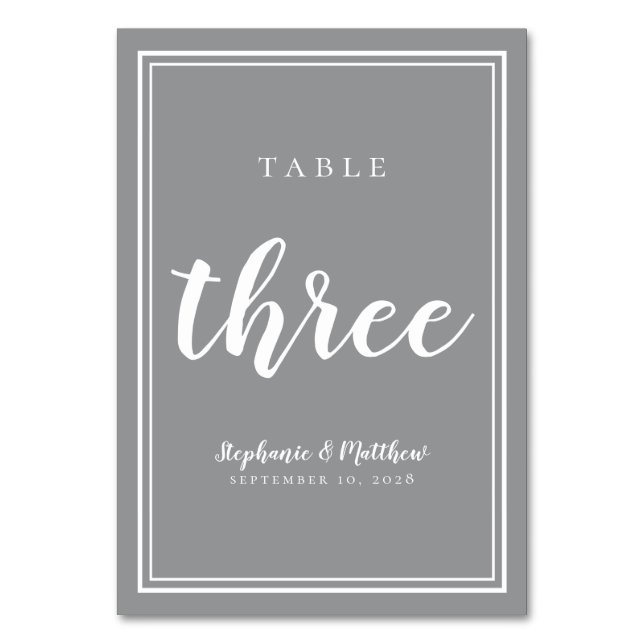 Ultimate Grey Wedding Table Number Three Simple (Back)