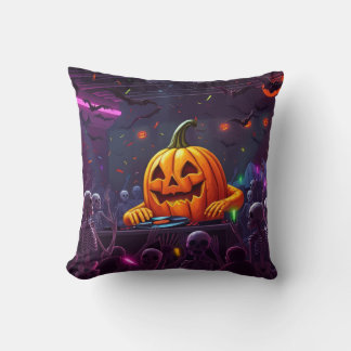 🎃 Ultimate Mind-Blowing Halloween Pumpkin DJ Rave Throw Pillow