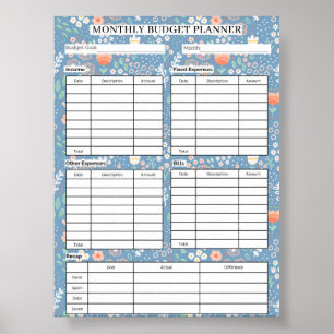 Ultimate Monthly Budget Planner Floral  Poster