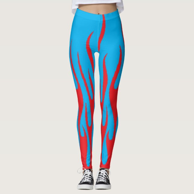 Ultimate Red Flame on a Navy Blue party costume Leggings (Front)