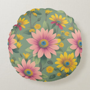 Ultimate summer trow pillow, cute floral design round pillow