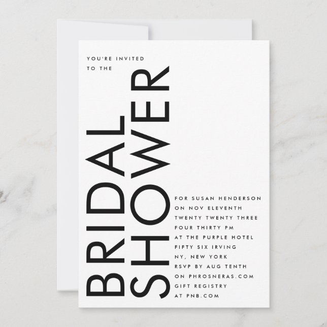 Ultra Black Onyx Modern Custom Name Bridal Shower Invitation (Front)