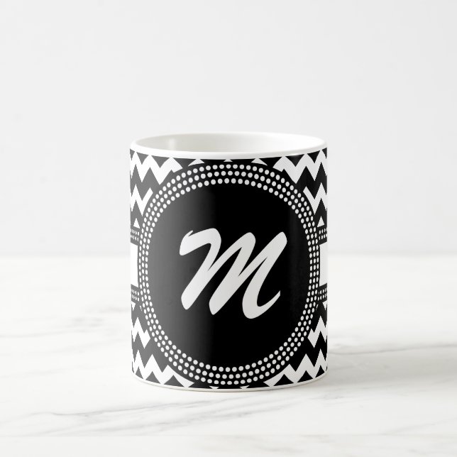 Ultra Chic Black and White ZigZag Chevron Monogram Coffee Mug (Center)
