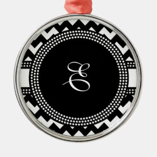 Ultra Chic Black and White ZigZag Chevron Monogram Metal Ornament