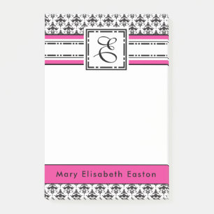 Ultra Chic Hot Pink Black and White Damask Custom Post-it Notes
