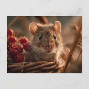 Ultra Close-up Portrait of an Adorable Wild Mouse  Postcard