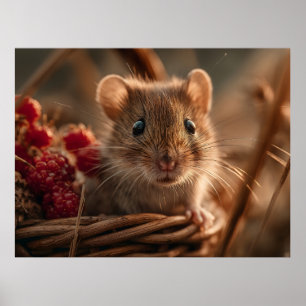Ultra Close-up Portrait of an Adorable Wild Mouse Poster