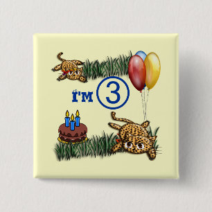 Ultra Cute 3 Year OLD Leopard Safari Birthday 2 Inch Square Button