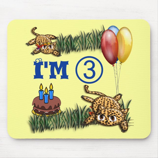 Ultra Cute 3 Year OLD Leopard Safari Birthday Mouse Pad (Front)