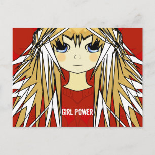Ultra Cute Anime Blonde Long Hair Girl Power Postcard