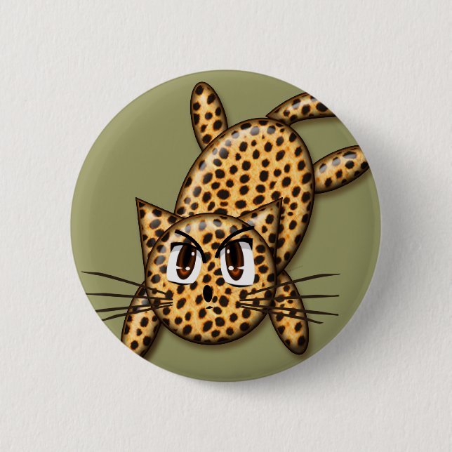 Ultra Cute Anime Leopard Kitty 2 Inch Round Button (Front)