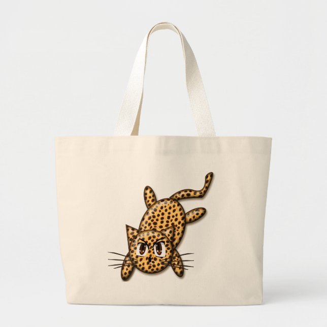 Ultra Cute Anime Leopard Kitty Large Tote Bag (Front)