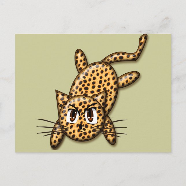Ultra Cute Anime Leopard Kitty Postcard (Front)