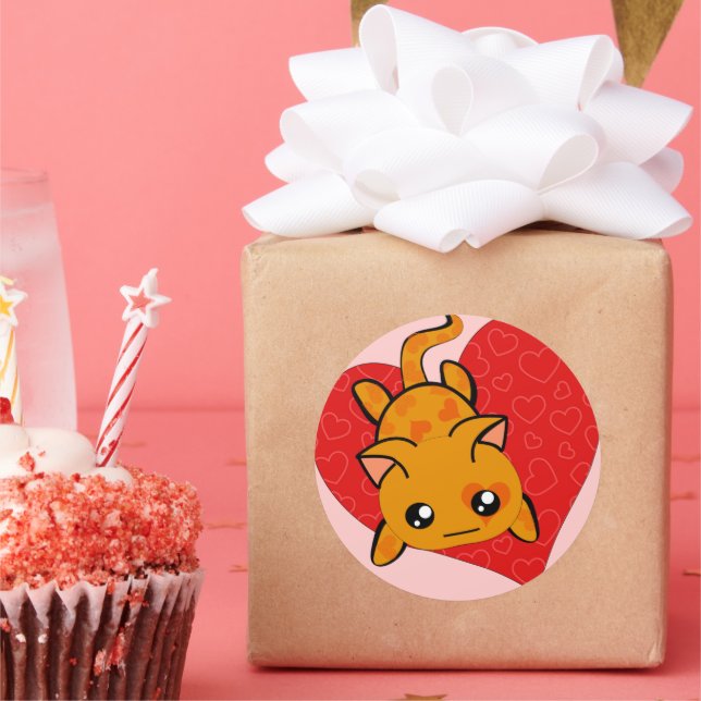 Ultra Cute Kawaii Valentine Kitty Classic Round Sticker (Party)
