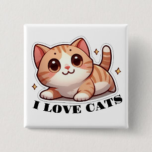 Ultra Cute Kitten I Love Cats 2 Inch Square Button