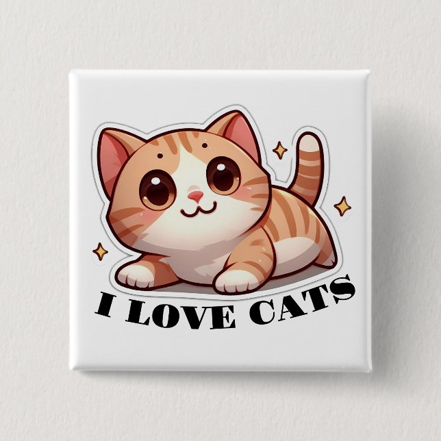 Ultra Cute Kitten I Love Cats 2 Inch Square Button (Front)