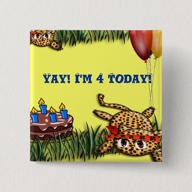 Ultra Cute Leopard Safari Birthday Invitations 2 Inch Square Button (Front)