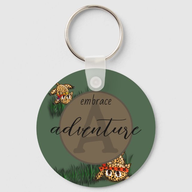 Ultra Cute Leopard Safari Birthday Invitations Keychain (Front)