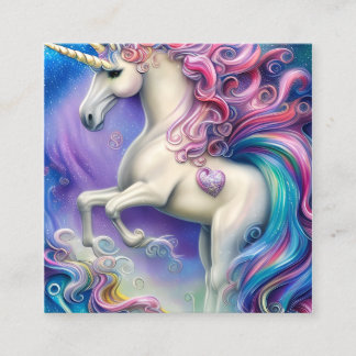 Ultra Detailed Cute Whimsical Fairytale Unicorn Ho Square Business Card