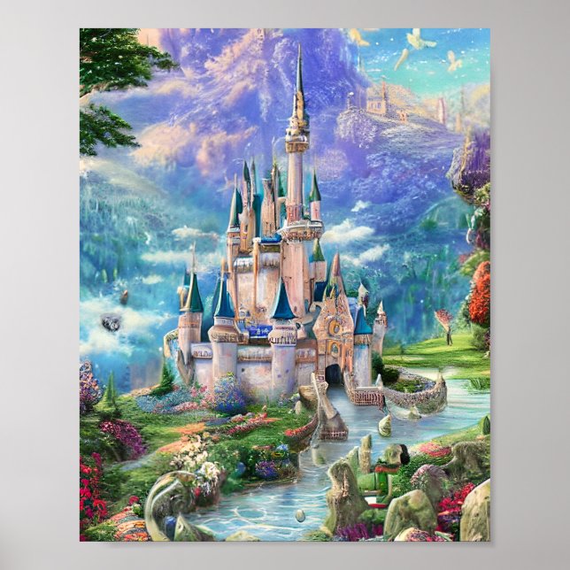 Ultra Detailed Whimsical Fairytale Castle Triptych Poster (Front)