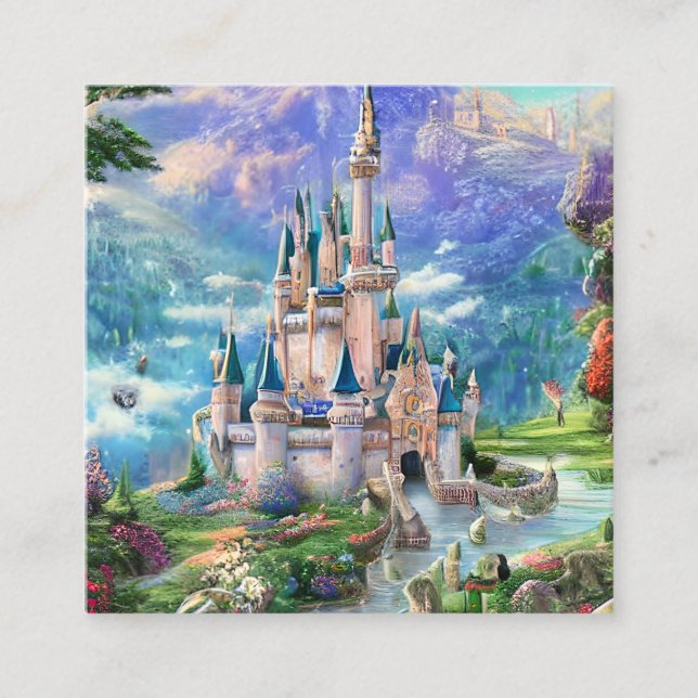 Ultra Detailed Whimsical Fairytale Castle Triptych Square Business Card (Front)