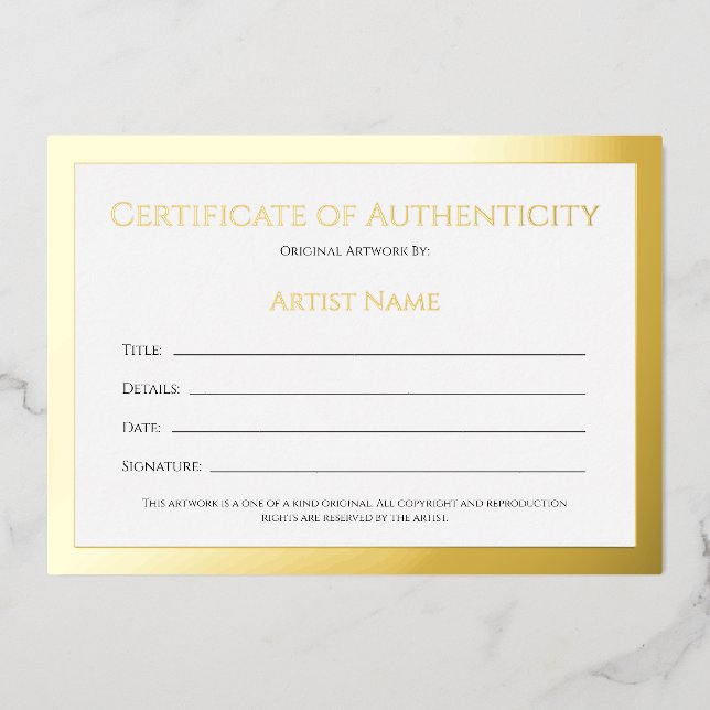 Ultra Luxe Gold Foil Certificate of Authenticity Holiday Card (Front)