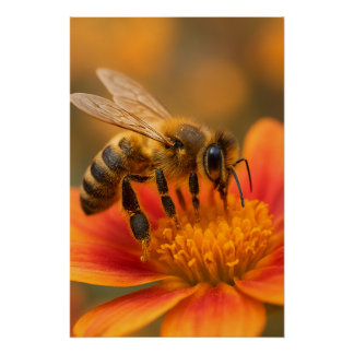 Ultra Macro Honeybee Close Up Photorealistic Poster