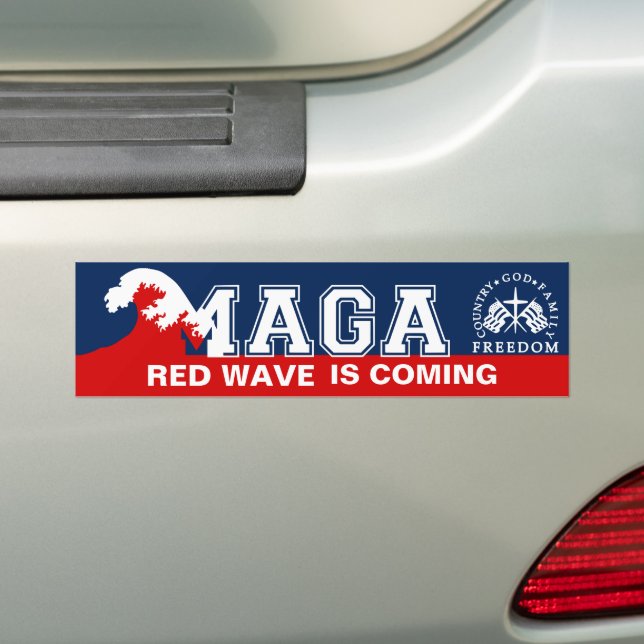 Ultra MAGA Red Wave is Coming 2022 2024 Bumper Sticker (On Car)