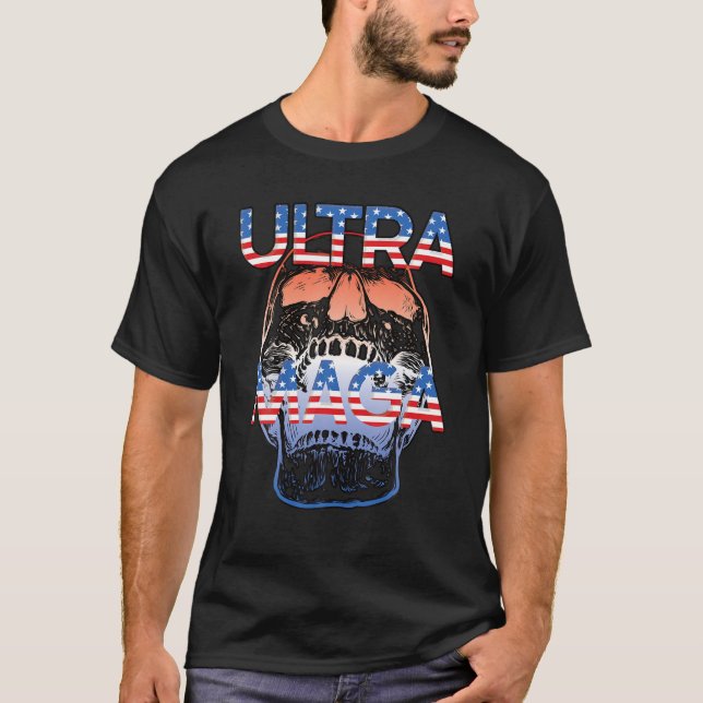 Ultra Maga Red White And Blue Skull-Republican Pol T-Shirt (Front)