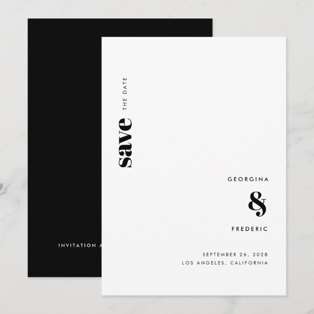 Ultra Minimal Black White Typography Wedding Save The Date (Front/Back)