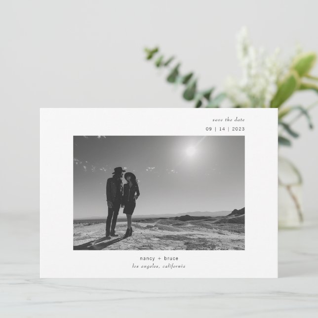 Ultra Minimal Modern Typography Photo Wedding Save The Date (Standing Front)