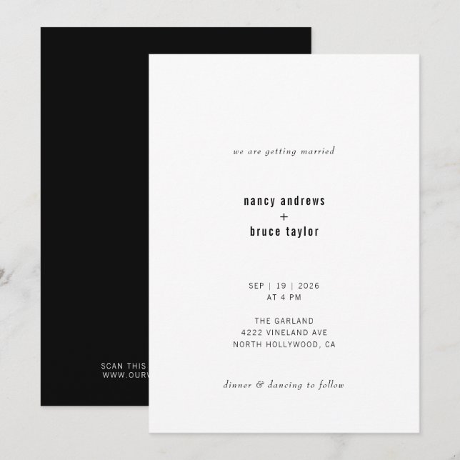 Ultra Minimal Modern Typography QR Code Wedding Invitation (Front/Back)