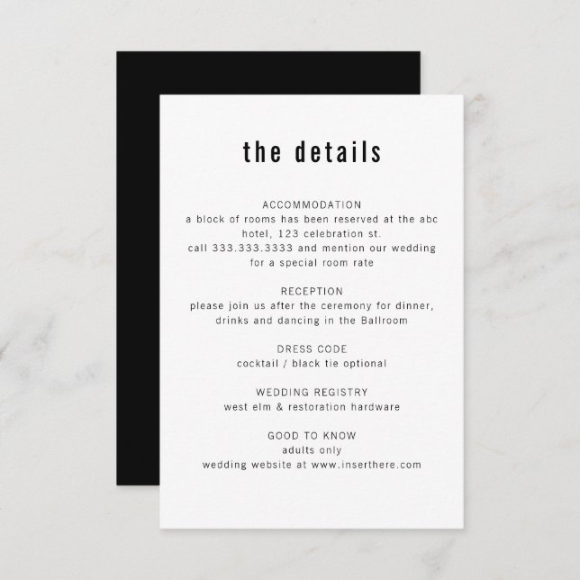 Ultra Minimal Modern Typography Wedding Details  Enclosure Card (Front/Back)