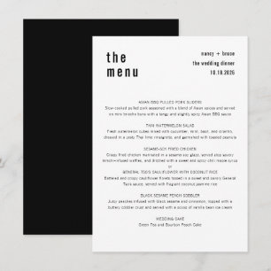 Ultra Minimal Stylish Black White Wedding Dinner Menu