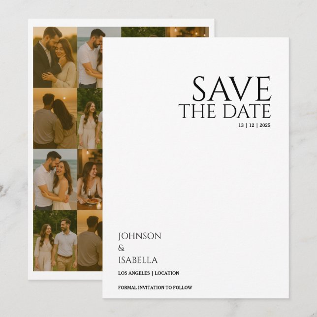 Ultra minimal text photo collection save the date invitation (Front/Back)