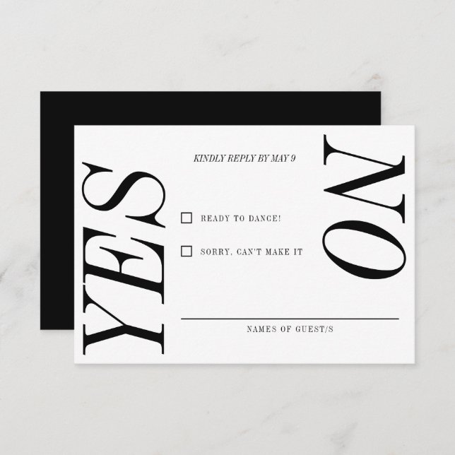 Ultra Minimal Typography Black White Wedding RSVP Card (Front/Back)
