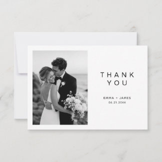 Ultra Minimalist Black and White Photo Wedding Thank You Card