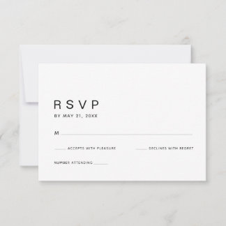 Ultra Minimalist Clean White Wedding RSVP Card