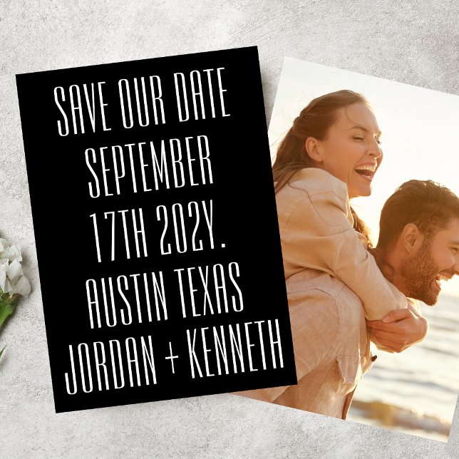 Ultra Modern 2 Sided Big Bold Photo Back Wedding Save The Date (Creator Uploaded)
